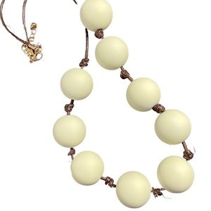 Artisan Designed Large Cream Silicone Bead Necklace on Tied Brown Leather Cord